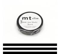 MT Masking Tape Slim - Set di 3 rotoli adesivi per decorazione in carta washi, 3 mm x 7 m, tinta unita, colore: nero/opaco nero
