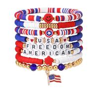 MTAADSO 4 luglio Indipendenza Bracciali USA Rosso Blu Bianco Perline Stretch Bracciale Set Gioielli Patriottici Ndependence Day Regali, One Size, Argilla polimerica, Non pietra preziosa