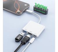 MTAKYI Adattatore da USB C a HDMI da 100 W, 3 in 1 da USB-C a HDMI per iPhone 17 16 15, 4K a 60Hz a TV, tipo C+5Gbps USB 3.0 +adattatore AV digitale Connettore schermo di sincronizzazione 4K con porta