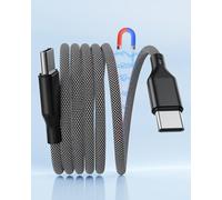 MTAKYI Cavo USB C, Cavo di Ricarica Magnetico USB C a USB C 60W (3A) | Cavo a Spirale Piatto 1m Tipo-C Intrecciato in Nylon per Carica Rapida Compatibile con iPhone 16/15 & Samsung Galaxy-Nero