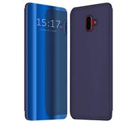 mtb more energy® Custodia Clear View per Samsung Galaxy J6 Plus, J6+ 2018 (SM-J610, 6.0'') - Blu-Trasparente - TPU Silicone Soft Touch Smart Case Cover