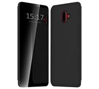 mtb more energy® Custodia Clear View per Samsung Galaxy J6 Plus, J6+ 2018 (SM-J610, 6.0'') - Nero-Trasparente - TPU Silicone Soft Touch Smart Case Cover