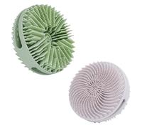 MtBoi 2 spazzole esfolianti per il corpo in silicone, spugna in silicone morbido per pelli sensibili, massaggiatore per cuoio capelluto in silicone, facile da pulire, schiuma (grigio e verde)