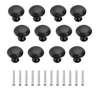 Mtbricey 12 pomelli neri opachi da 2,7 x 2,1 cm, con viti, moderne, rotonde, per armadietti da cucina, armadi, porte, maniglie a fungo, per decorare la casa, mobili