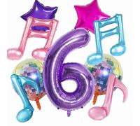 Mtbricey Set di 9 palloncini da discoteca per 4, 5, 6, compleanni, feste a tema musicale, decorazioni per feste a tema musicale, con note a forma di stella, palloncini anni '70 e '80, decorazioni per