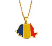 MTCDBD Collana con Mappa della Romania per Uomini E Donne, Collana con Mappa Rumena con Cravatte A Catena con Clavicola, Maglione con Bandiera, Ciondolo con Simbolo Etnico, Oro, Catena da 60 Cm