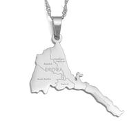 MTCDBD Mappa Eritrea Collana Decorazione Vestiti, Mappa Eritrea Pendan con Nome Paese Accessori per Abbigliamento Etnico Elegante Catena Clavicola, Ciondolo Regalo Charm,Argento,Catena 60Cm