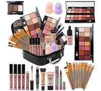 MTDXILTAI Set di trucchi all-in-one per trucco, 2 x 14 colori, tavolozza ombretto, fondotinta liquida, eyeliner, matite, matita per contorni, lucidalabbra, 20 pennelli da trucco da donna