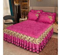 MTHGH Borsa da Letto, Copriletto in Velluto Lenzuolo con Angoli Elasticizzati con Balza,Coprimaterasso, Antiscivolo Stile Gonna da Letto(*6,200 * 220cm)