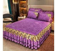 MTHGH Borsa da Letto, Copriletto in Velluto Lenzuolo con Angoli Elasticizzati con Balza,Coprimaterasso, Antiscivolo Stile Gonna da Letto(*5,200 * 220cm)