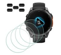 MTHGH Pellicola proteggi schermo per smartwatch Garmin fenix 8-47 mm in vetro temperato [4 pezzi] + tappi antipolvere 5 pezzi, durezza 9H, pellicola protettiva antigraffio, senza bolle, ultra sottile