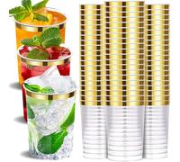 MTINRNI 60 Pezzi Bicchieri di Plastica Eleganti Bordati in Dorato,300ml Bicchieri Plastica Rigida