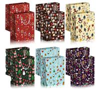 MTINRNI Buste Regalo Natale,6 Modelli 12 Pezzi Sacchetti Regalo Natale,con Etichette e Manici, Borse Doni con Stampe Natalizie Assortite,per Sacchetti Regalo di Natales per Candy and Regali.