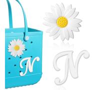 Mtiy Rain - 2 ciondoli per borsa Bogg, compatibili con ciondoli a forma di lettera e fiore, accessori per borsa da spiaggia semplice e moderna (N+margherita)