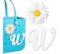Mtiy Rain - 2 ciondoli per borsa Bogg, compatibili con ciondoli a forma di lettera e fiore, accessori per borsa da spiaggia semplice e moderna (W + margherita)