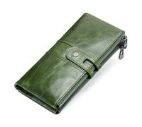 MTKSFDC Portafoglio Donna Portafoglio da donna in vera pelle, portafoglio lungo con cerniera, porta carte, porta monete e denaro(Green)