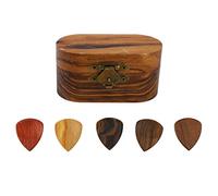 Mtlavishishishing Wood Guitar Pick Box con un aspetto fluido e un design delicato ideale per i chitarristi a casa o in viaggio con le scelte di chitarra da 5 pezzi e le misure di