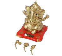 Mtlavishishishishing Ganesha Elephant God Statues Figurina indiana in oro a energia solare Ideale per il cruscotto per auto e decorazioni per la casa in materiale addominali che (Oro)