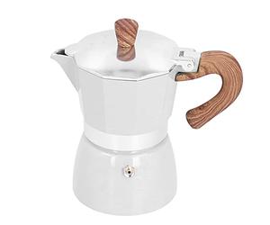 Mtlavishness Caffettiera Ottagonale da 150ML Pratica Caffettiera in Alluminio con Manico Termico e Design Leggero per e Viaggi e Argento (Modello Seiko bianco latte)
