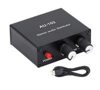 Mtlavishness distributore audio attivo mini amplificatore a 2 vie 1 in 2 uscite con interfaccia da 3,5 mm, controllo del volume indipendente, alimentazione DC5V, corpo in lega di