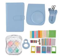 Mtlavishness Instant Camera Protective Case PU Leather Bag with Photo Frames Album Shoulder Strap Selfie Mirror Filters Stickers for Mini 12 Portable Travel Accessories (Blue)