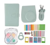 Mtlavishness Instant Camera Protective Case PU Leather Bag with Photo Frames Album Shoulder Strap Selfie Mirror Filters Stickers for Mini 12 Portable Travel Accessories (Mint Green)