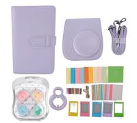 Mtlavishness Instant Camera Protective Case PU Leather Bag with Photo Frames Album Shoulder Strap Selfie Mirror Filters Stickers for Mini 12 Portable Travel Accessories (Purple)
