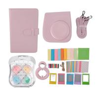 Mtlavishness Instant Camera Protective Case PU Leather Bag with Photo Frames Album Shoulder Strap Selfie Mirror Filters Stickers for Mini 12 Portable Travel Accessories (Light Pinkish)
