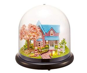Mtlavishness Kit mini casa per edifici artigianali fai-da-te con luci a LED - Perfetto per regali di compleanno di Natale e decorazioni per la casa - Include copertura trasparente (Promessa di Sakura)
