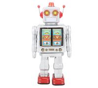 Mtlavishness Robot Giocattolo in Latta di Metallo Figure Rotanti Elettriche retrò Modello con Funzione di Camminata Rotazione della Parte Superiore del Corpo a 360 Gradi Pistola (Argento)