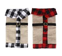 Mtlavishness Set di 2 copribottiglie di stoffa natalizia in tessuto con motivo scozzese con finiture in pelliccia per decorazioni per la tavola di feste e accessori per il vino, (reticolo di tela)