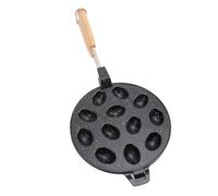 Mtlavishness Walnut Cookie Maker 12 Holes Anti Stick Aluminum Alloy Nut Cookie Shaped Maker Pan for Baking Cakes Egg Waffles Composite Wood Handle Black Perfect for Large (Nera)