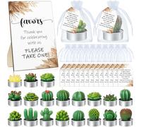 Mtlee Set di 36 bomboniere per baby shower per ospiti, candele succulente | Mini candele a forma di cactus, etichette di ringraziamento, sacchetti di organza, cartello in legno per regali per baby