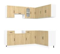 mtlskopl 11-TLG - Set di mobili da cucina in rovere Sonoma, design moderno, robusto e durevole, per cucina, sala da pranzo, corridoio, materiale in legno con vetro, armadietto angolare con vano