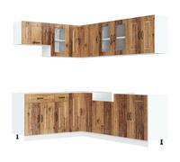 mtlskopl 11-TLG - Set di mobili da cucina Kalmar effetto legno vecchio, 80 x 46 x 81,5 cm, con mobile angolare e pensili, in legno massiccio, design moderno, per cucina, sala da pranzo, soggiorno