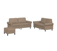 mtlskopl 3 PEZZI Divano in Ecopelle Salotto Salotto con Due Divani Due Posti Quattro Cuscini e Poggiapiedi Marrone Cappuccino Set Divano Facile da Pulire