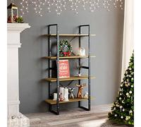 mtlskopl 4-Shelf Solid Pine Wood Bookcase 80 x 30 x 140 cm Industrial Ladder Shelf for Living Room Bedroom Corridor Sturdy Freestanding Storage Unit