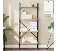 mtlskopl 4-Shelf Sonoma Oak Bookcase 56 x 31,5 x 138,5 cm Steel-Wood Shelving Unit Space-Saving Corner Stand for Living Room Bedroom Office Study