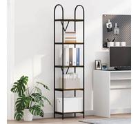 mtlskopl 5-Shelf Bookshelf Smoked Oak 40 x 30 x 183 cm Narrow Tall Standing Rack Steel Frame Modern Bookcase Organizer for Living Room Bedroom Office Hallway