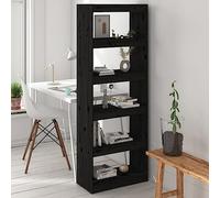 mtlskopl 5-Shelf Solid Pine Wood Tall Bookshelf Black 60 x 30 x 167,5 cm Slim Ladder Bookcase Doubles as Room Divider for Living Room Bedroom Office