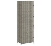 mtlskopl Armadio da giardino grigio, 59 x 40 x 180 cm, in polyrattan, con 4 scomparti, per terrazza, giardino e balcone, con maniglie in legno di acacia