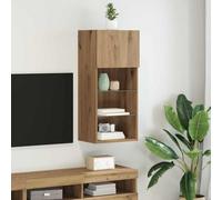 mtlskopl Armadio da parete per TV in rovere Artisan, 40,5 x 30 x 90 cm, con LED, 4 ripiani, porta a battente, salvaspazio, per soggiorno, camera da letto, corridoio