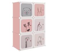 mtlskopl Armadio per bambini modulare con 6 cubi, 74 x 36,5 x 108 cm, in plastica PP e telaio in acciaio, motivo cartoni animati, sistema salvaspazio per cameretta dei bambini, corridoio e camera da