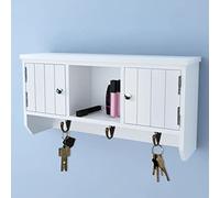 mtlskopl Armadio per chiavi da parete bianco, 40 x 8,5 x 20 cm, in MDF con gancio in acciaio, design moderno, durevole, per corridoio, cucina, home office
