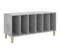 mtlskopl Armadio per dischi in legno grigio cemento, 100 x 38 x 48 cm, con gambe in eucalipto, scaffale in vinile, mobile LP e mobile basso per TV per soggiorno