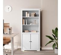 mtlskopl BODO French Style Solid Pine Bookcase White 82 x 40 x 173 cm Adjustable Shelves Rustic Tall Bookcase for Living Room Bedroom Office
