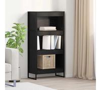 mtlskopl Bookshelf - Libreria moderna a 3 livelli, in rovere nero, 60 x 30 x 121 cm, gambe in acciaio e legno