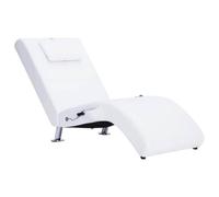 mtlskopl Chaise Longue Massaggio con Cuscino Bianco Ecopelle 144cm | Lettino relax ergonomico con 5 modalità di massaggio e funzione di calore per una pausa rilassante in camera da letto o
