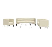 mtlskopl Chesterfield - Set di 3 divani in similpelle color crema, larghezza 194 cm, piccolo divano con asole, comodo divano letto per soggiorno, ufficio e camera degli ospiti