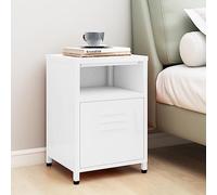 mtlskopl Comodino bianco 35 x 35 x 51 cm in acciaio moderno design comodino 1 ripiano aperto 1 porta 40 kg portata con livellatori per camera da letto soggiorno corridoio